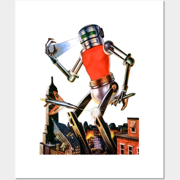 Giant Robot City Rocket Plane Retro Comic Vintage The Metal Emperor Imaginative Tales Book Old Wall Art by REVISTANGO